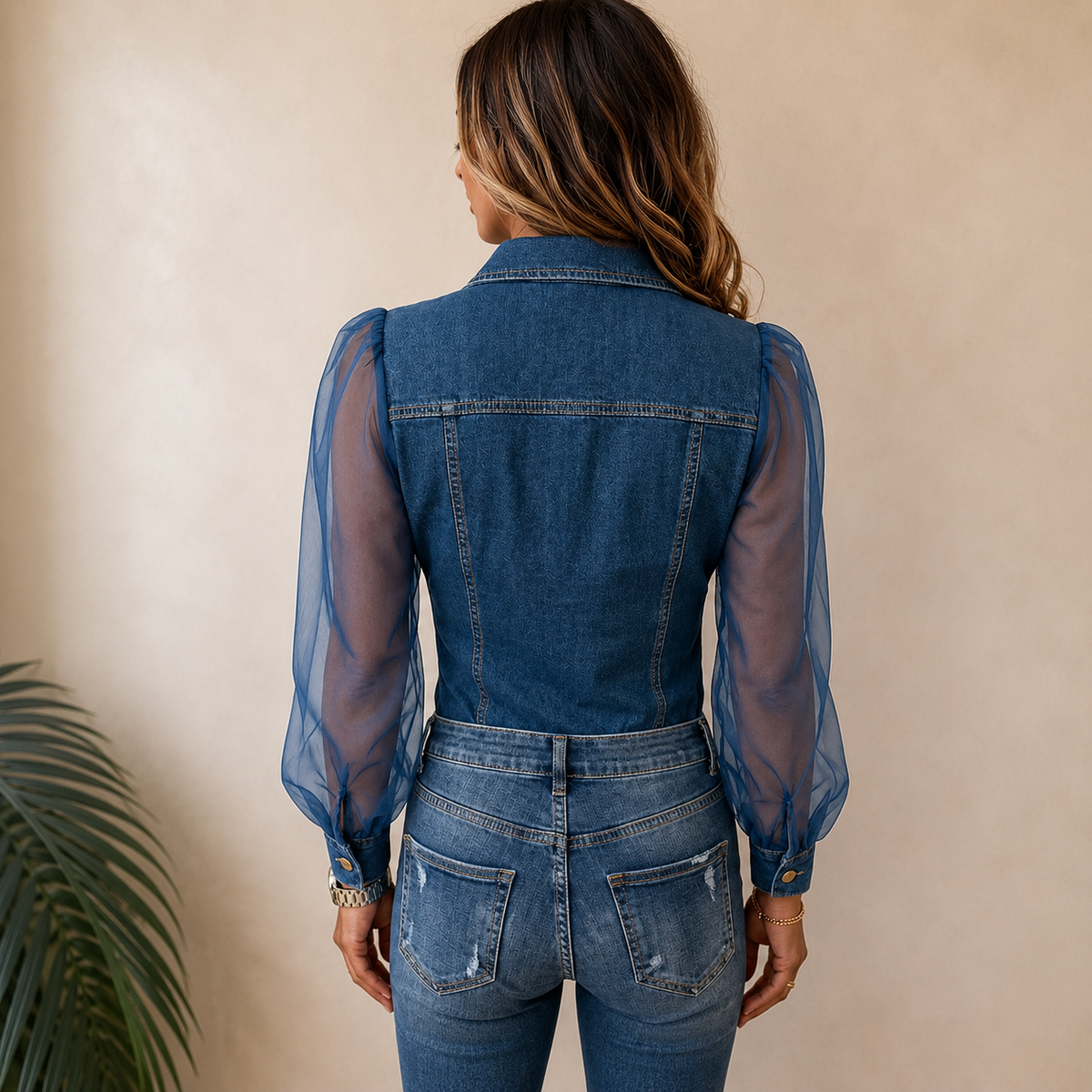Blouse met klassieke kraag in denimlook voor dames