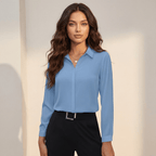 Elegante blouse met knoopsluiting en klassieke kraag in blauw