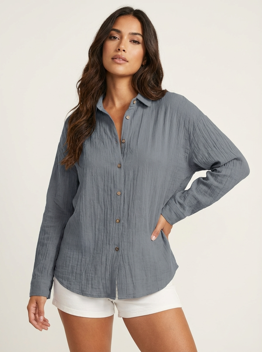 Luchtige blouse met knoopsluiting en kraag in grijs