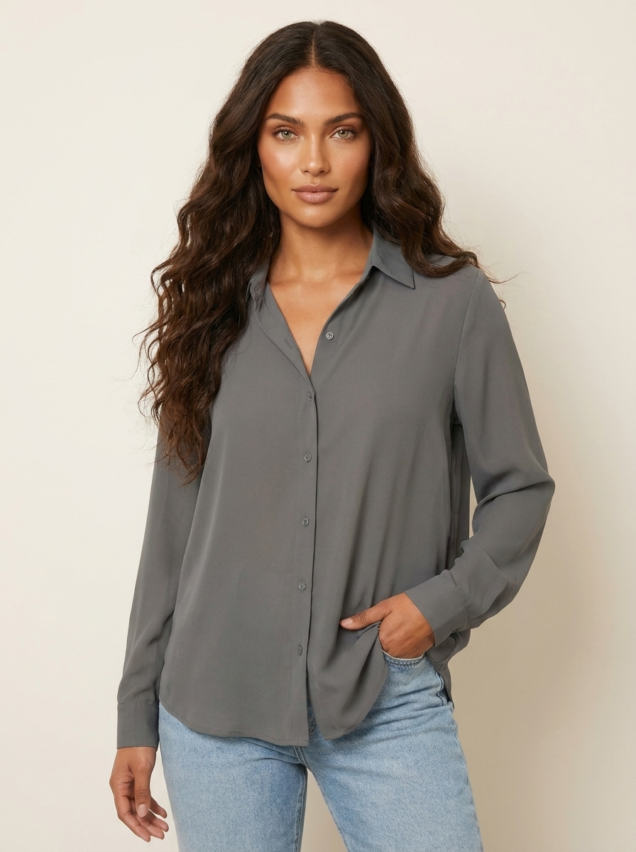 Blouse met knoopsluiting en klassieke kraag voor dames in grijs