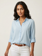 Blouse met knoopsluiting en klassieke kraag voor dames in blauw
