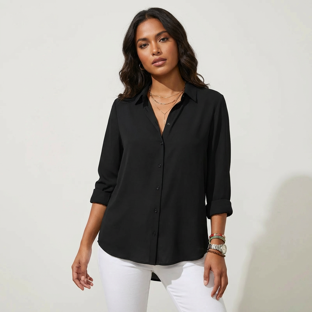 Blouse met knoopsluiting en klassieke kraag voor dames