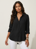 Blouse met knoopsluiting en klassieke kraag voor dames in zwart