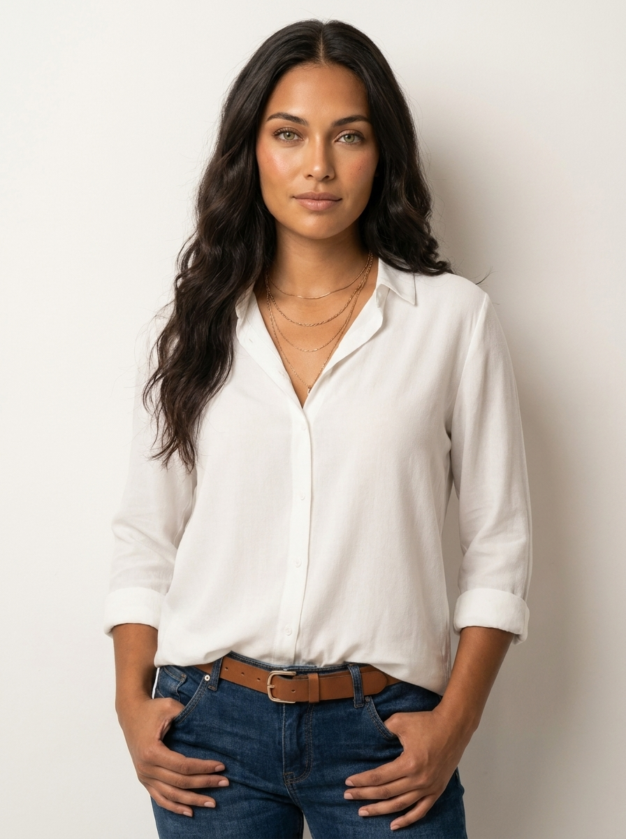 Blouse met knoopsluiting en klassieke kraag voor dames in wit