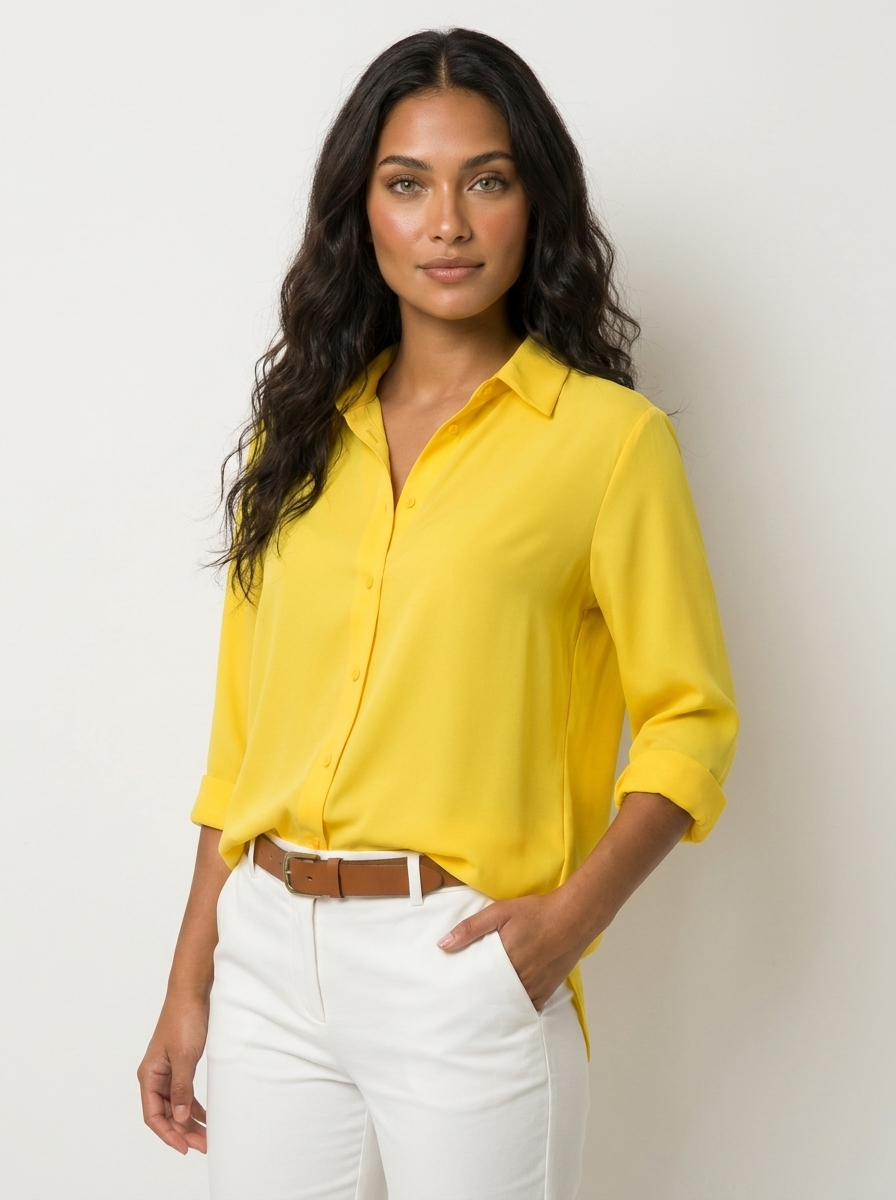 Blouse met knoopsluiting en klassieke kraag voor dames in geel