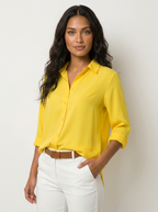 Blouse met knoopsluiting en klassieke kraag voor dames in geel