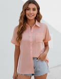 Blouse met korte mouwen en borstzak in roze