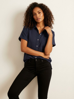 Blouse met korte mouwen en borstzak in navy