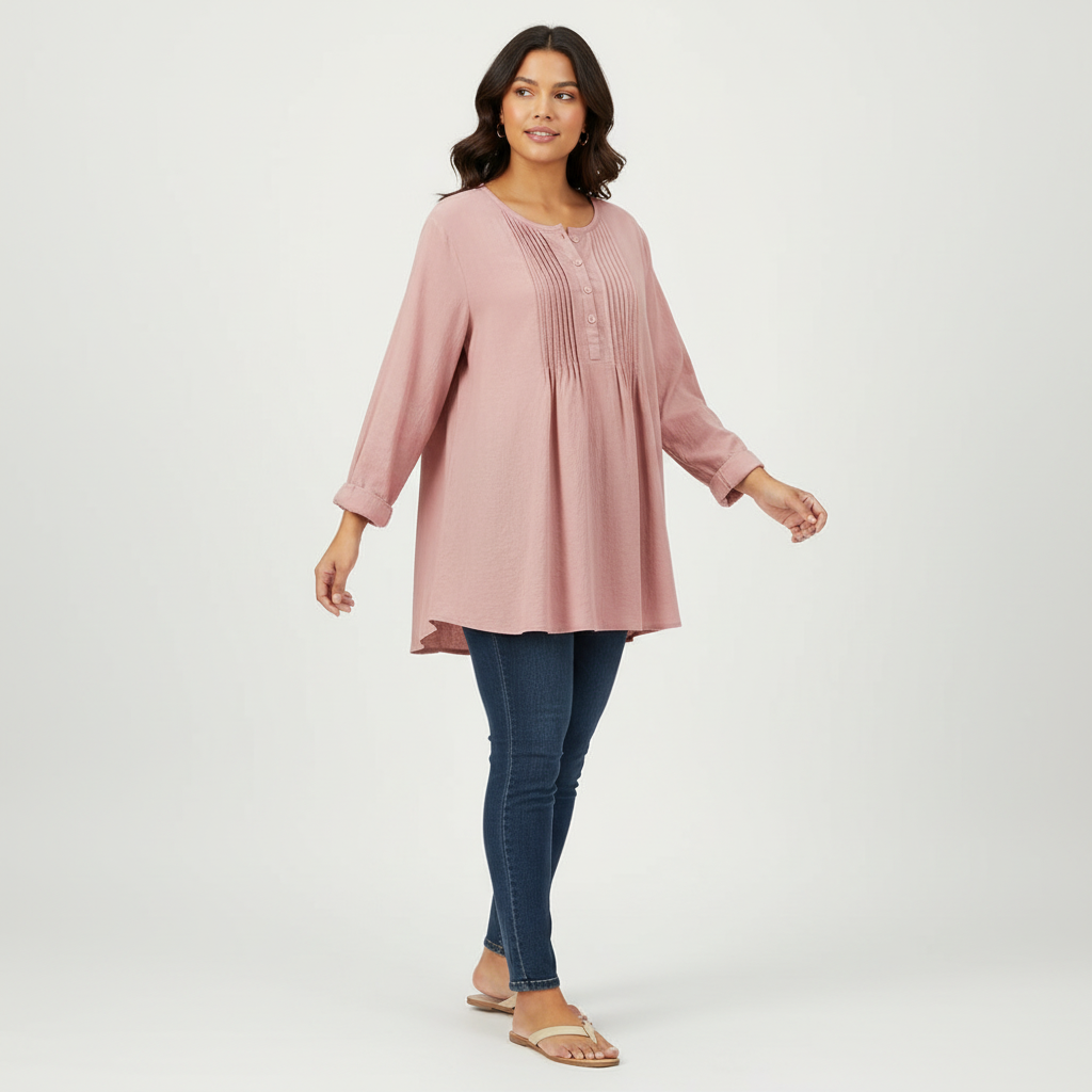 Blouse met plooidetails aan de voorzijde in roze