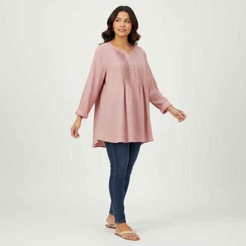 Blouse met plooidetails aan de voorzijde in roze