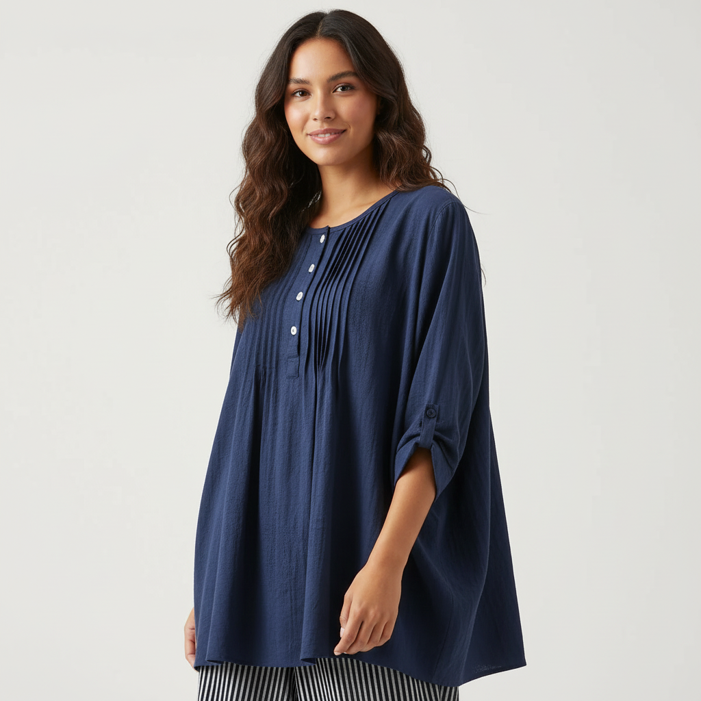Blouse met plooidetails aan de voorzijde in blauw