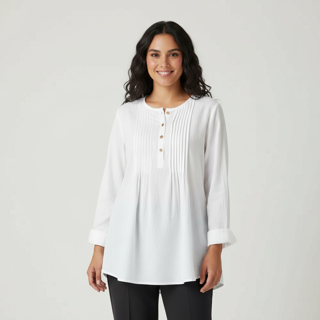 Blouse met plooidetails aan de voorzijde in wit