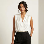 Blouse met plooidetails en V-hals in wit