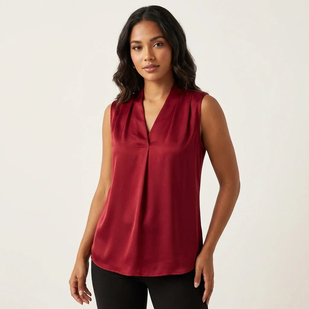Blouse met plooidetails en V-hals in rood