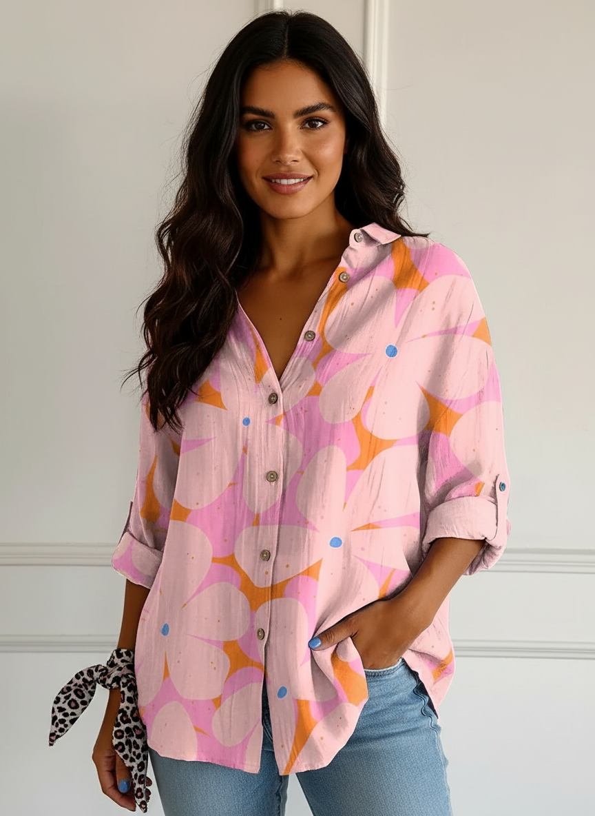 Blouse met print en klassieke kraag in roze