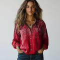 Blouse met print en knoopsluiting in rood