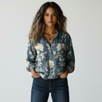 Blouse met print en knoopsluiting in blauw
