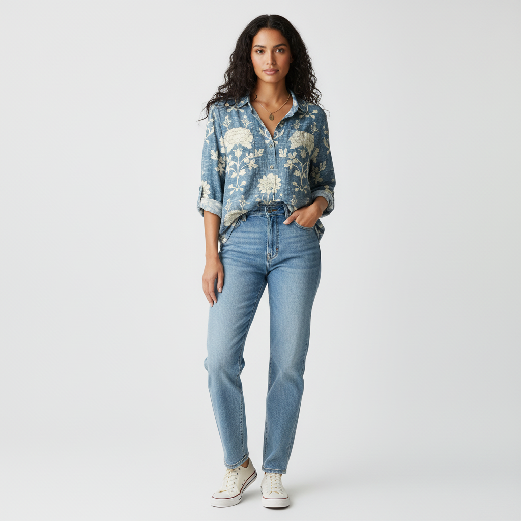 Blouse met print en knoopsluiting