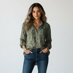 Blouse met print en knoopsluiting in groen