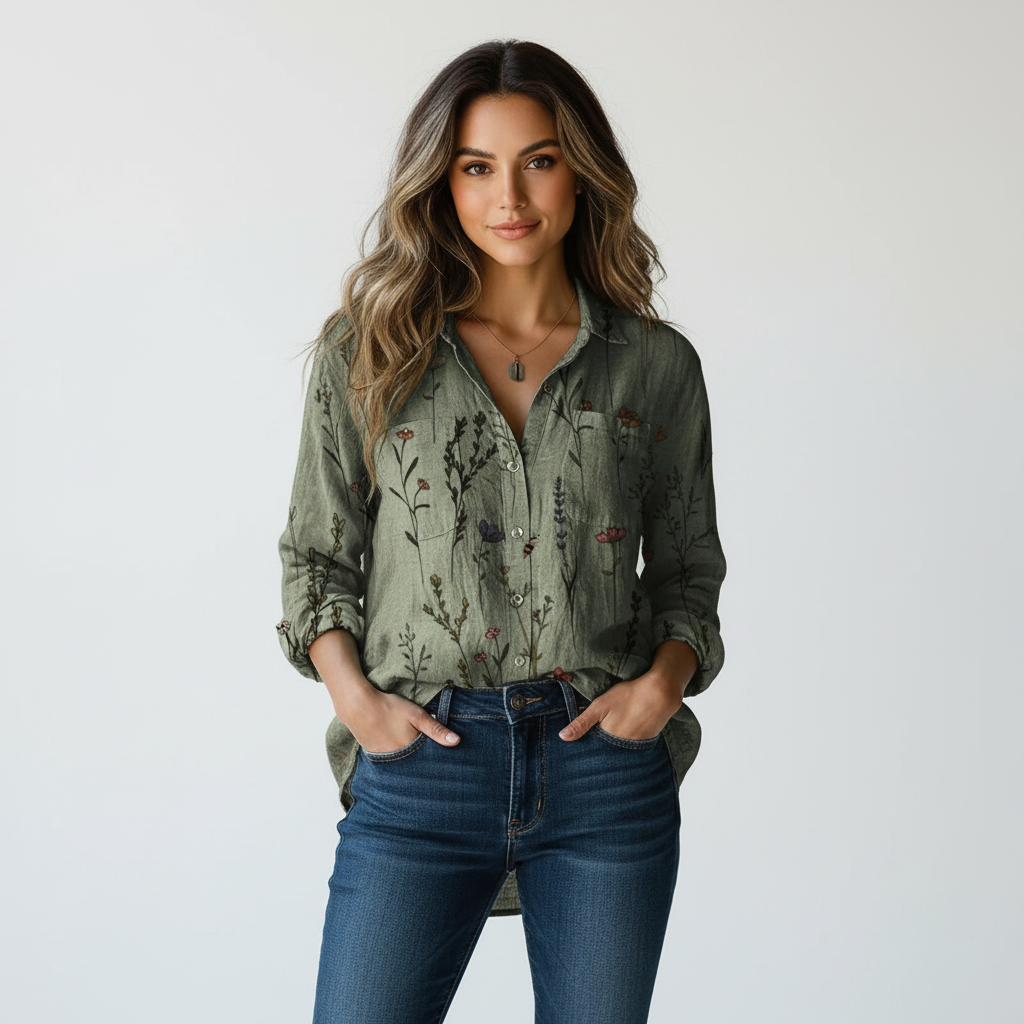 Blouse met print en knoopsluiting in groen