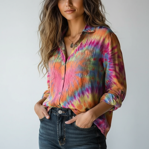 Blouse met tie-dye print en knoopsluiting