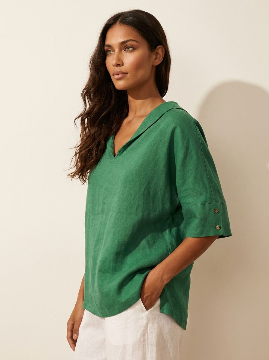 Blouse met V-hals, kraag en losvallende pasvorm voor dames