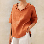 Blouse met V-hals, kraag en losvallende pasvorm voor dames
