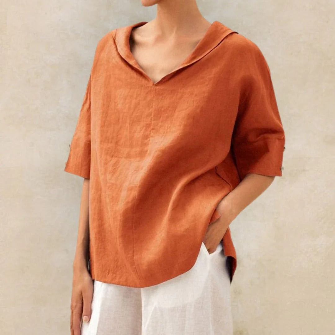 Blouse met V-hals, kraag en losvallende pasvorm voor dames