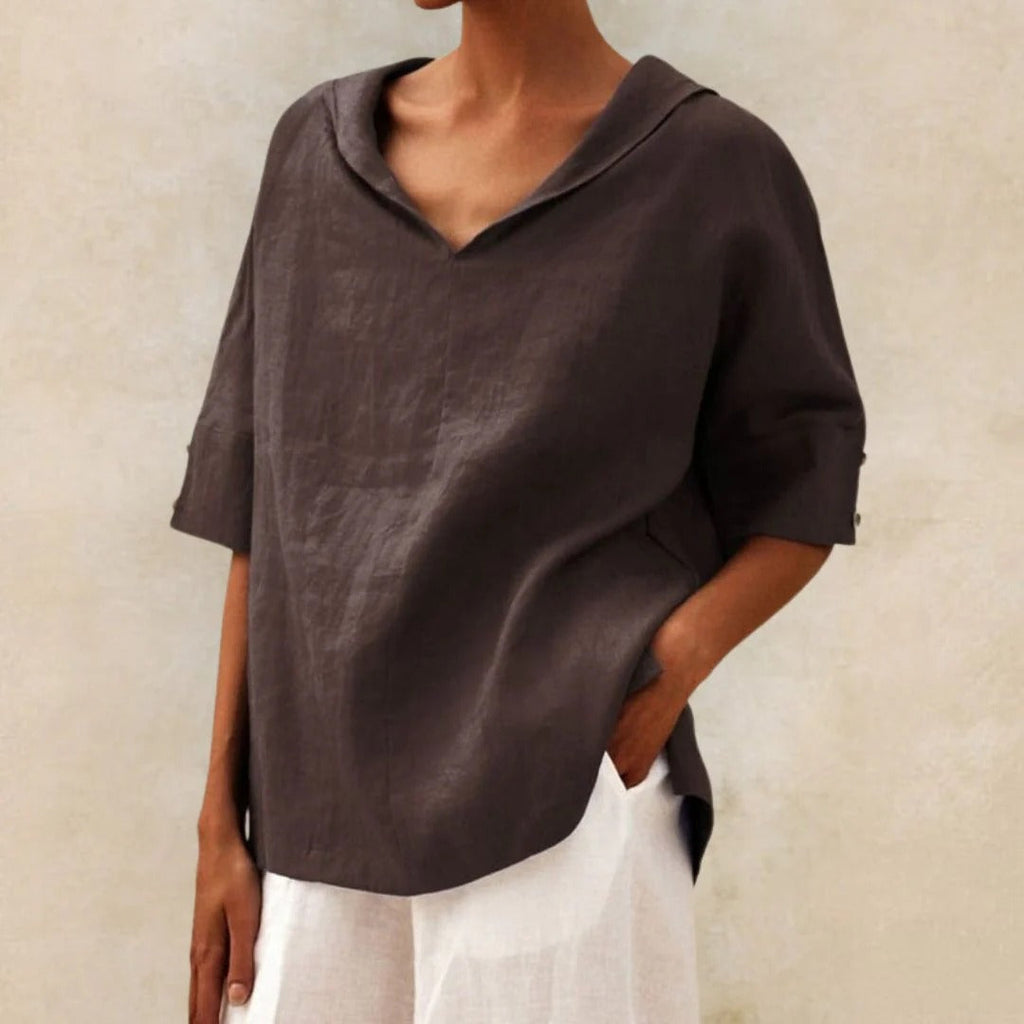 Blouse met V-hals, kraag en losvallende pasvorm voor dames