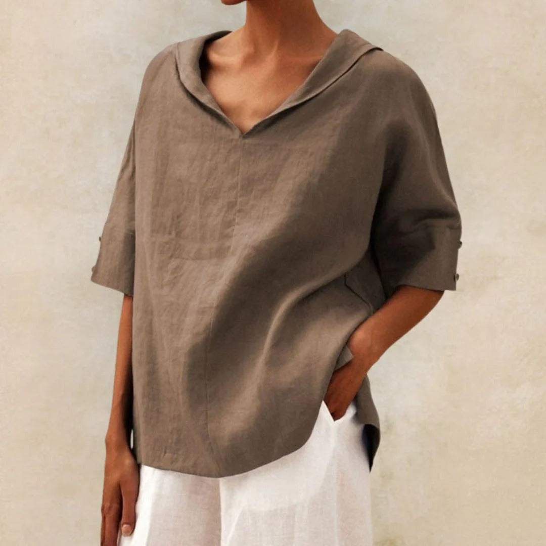 Blouse met V-hals, kraag en losvallende pasvorm voor dames