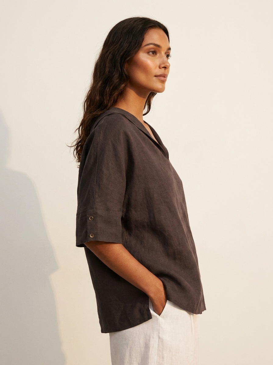 Blouse met V-hals, kraag en losvallende pasvorm voor dames