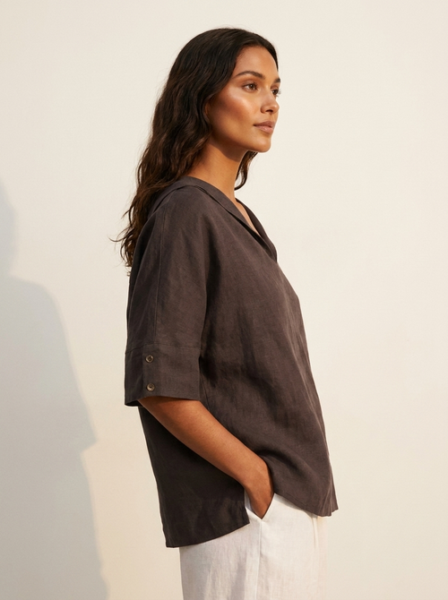 Blouse met V-hals, kraag en losvallende pasvorm voor dames