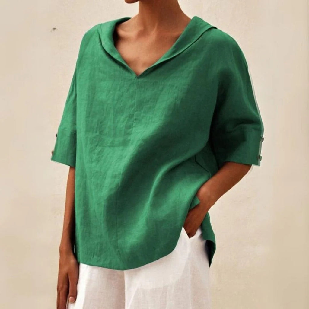 Blouse met V-hals, kraag en losvallende pasvorm voor dames