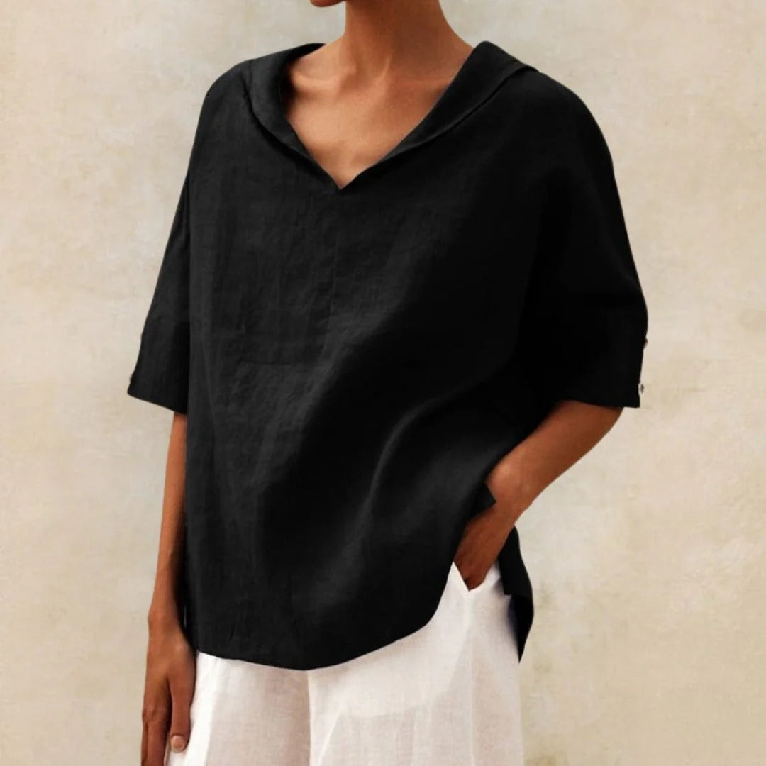 Blouse met V-hals, kraag en losvallende pasvorm voor dames