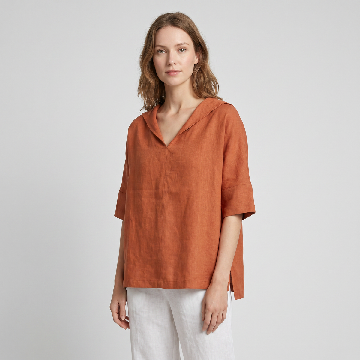 Blouse met V-hals, kraag en losvallende pasvorm voor dames