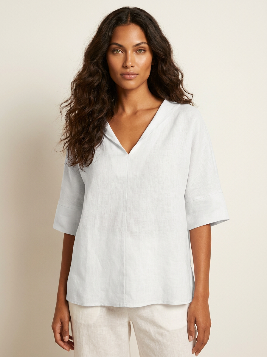 Blouse met V-hals, kraag en losvallende pasvorm voor dames in wit