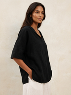 Blouse met V-hals, kraag en losvallende pasvorm voor dames