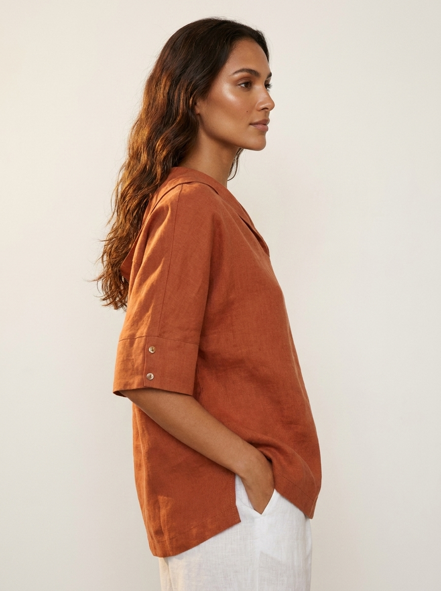 Blouse met V-hals, kraag en losvallende pasvorm voor dames