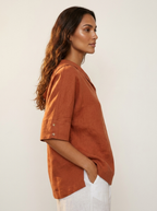 Blouse met V-hals, kraag en losvallende pasvorm voor dames