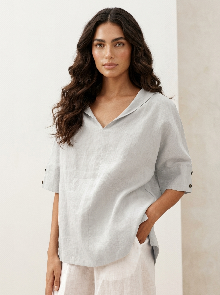 Blouse met V-hals, kraag en losvallende pasvorm voor dames