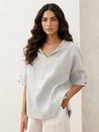 Blouse met V-hals, kraag en losvallende pasvorm voor dames