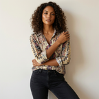 Blouse met vintage bloemenprint in beige