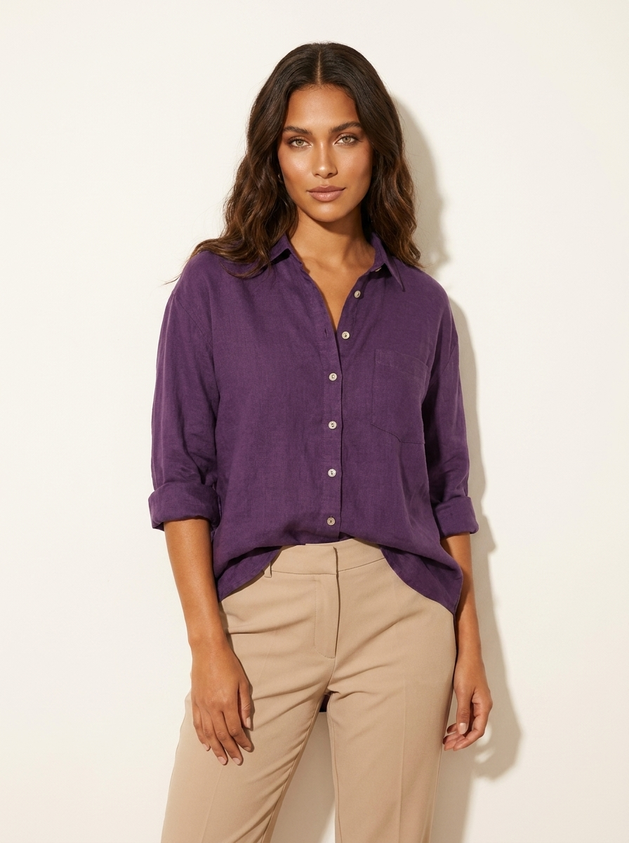 Blouse met oversized pasvorm en klassieke kraag voor dames in paars