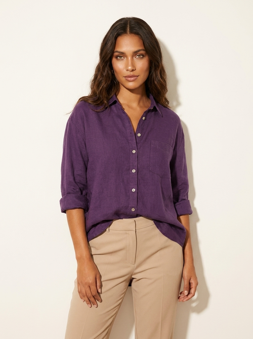 Blouse met oversized pasvorm en klassieke kraag voor dames in paars