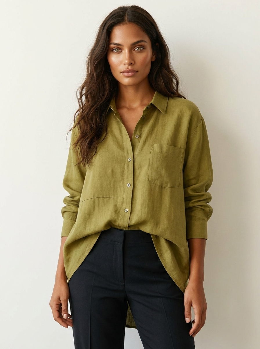 Blouse met oversized pasvorm en klassieke kraag voor dames in geel