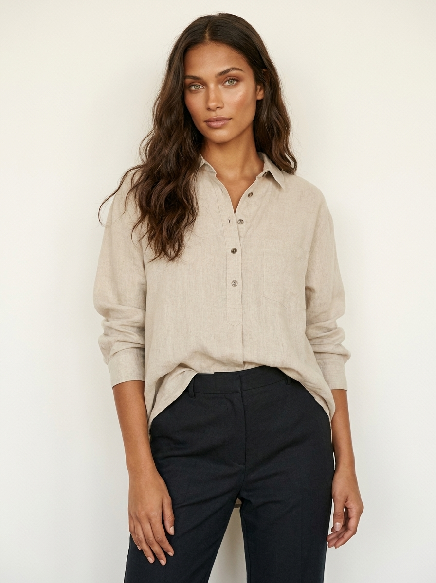 Blouse met oversized pasvorm en klassieke kraag voor dames in wit