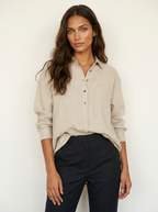 Blouse met oversized pasvorm en klassieke kraag voor dames in wit