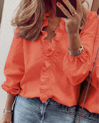 Blouse met ruches, V-hals en manchetten voor dames