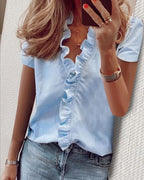 Blouse met ruches, V-hals en manchetten voor dames