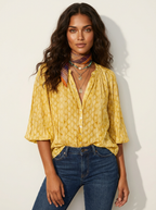 Blouse met subtiele print en losvallende mouwen voor dames in geel